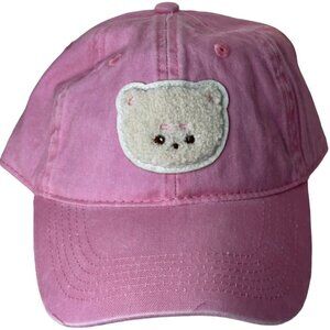 DeliVUry Jessica Vu Shy Bear Baseball Hat Distressed Denim Pink Cap Adjustable